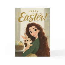 Fille Fantaisiste et Lapin de Pâques - Carte de Vœ