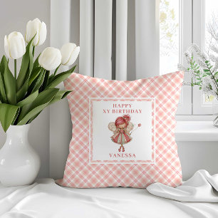 Fille fée capricieuse Coussin Rose pastel 4ème ann