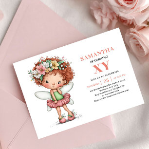 Fille Fée Capricieuse Invitation Anniversaire Rose