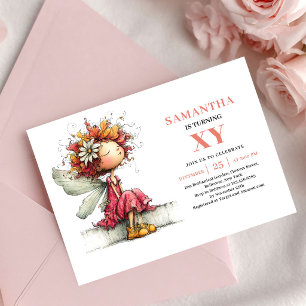 Fille fée enchantée Invitation d'anniversaire fleu