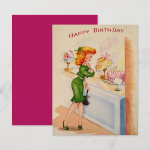 Fille Fenêtre Shopping Bonne Carte Anniversaire