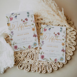 Fille Fleur sauvage d'aquarelle Invitation d'anniv