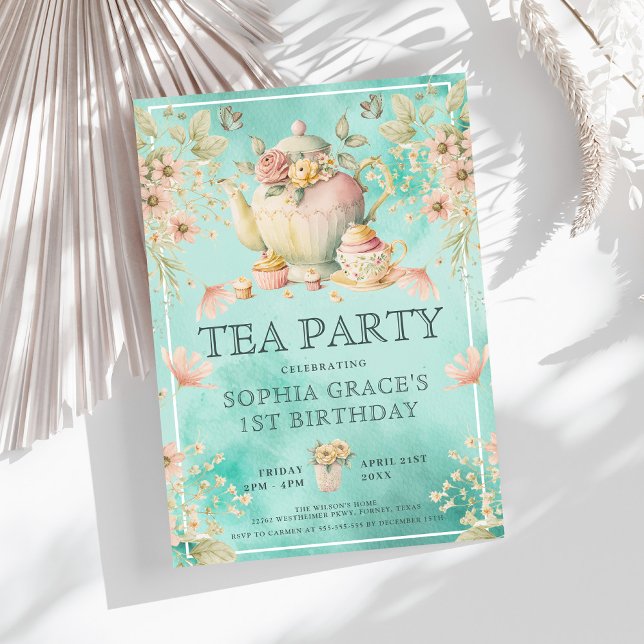 Fille fleur sauvage Tea Party Invitation d'anniver (Créateur téléchargé)