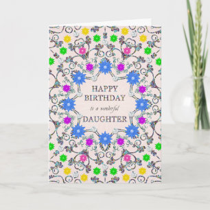 Fille Fleurs Abstraites Carte d'anniversaire