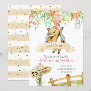 Fille Floral Cheval Saddup Anniversaire Invitation