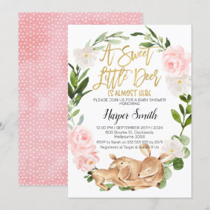 Fille Floral Wreath Deer Baby shower Invitation