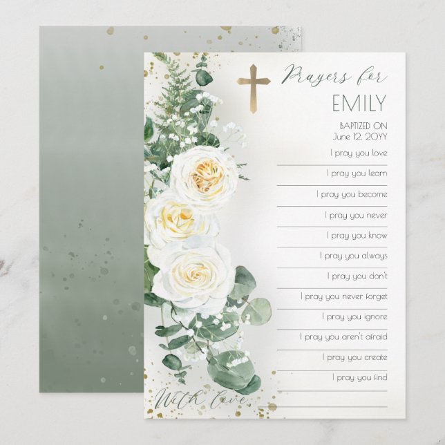 Fille florale Baptême remplir dans la carte de pri (Devant / Derrière)