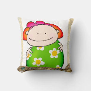 Fille Florale Fleurs vertes Jeter Oreiller