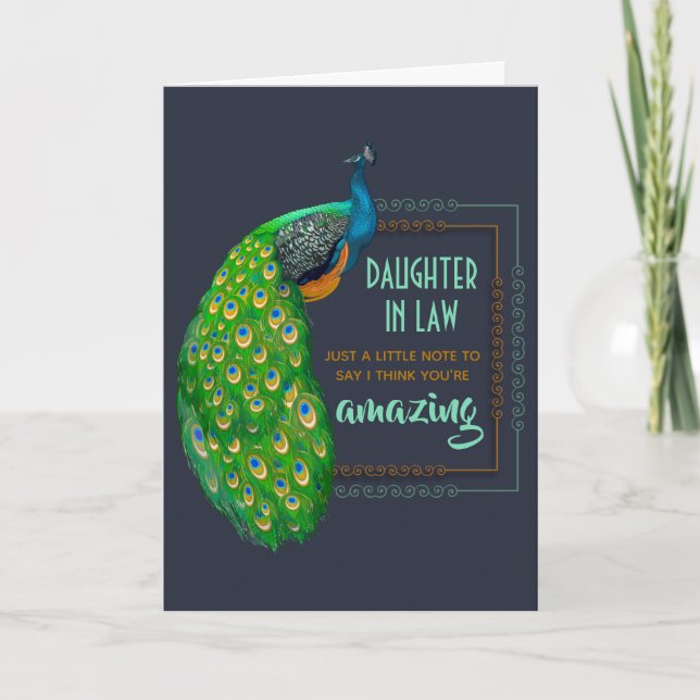 Fille géniale en droit Peacock carte de la fête de (Devant)