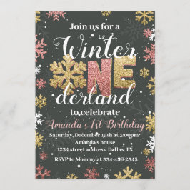 Fille Hiver Onederland Anniversaire Invitation Or