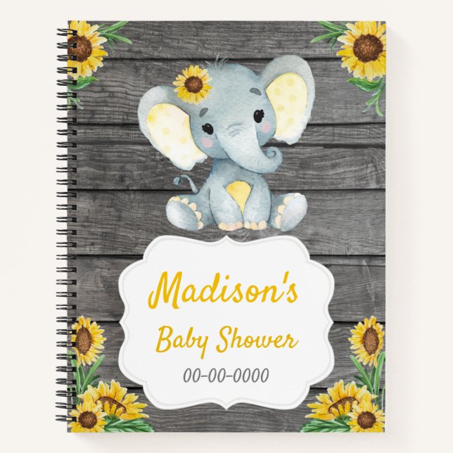 Fille Jaune, Eléphant Baby shower Livre Rustique (Devant)