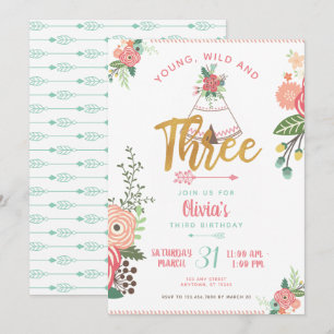 Fille Jeune Fille Trois Boho Tribal Invitation