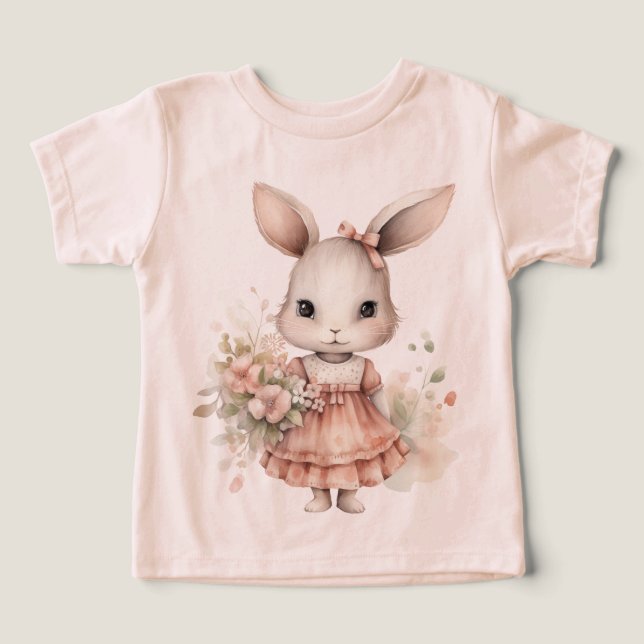 Fille Lapin De Pâques En Robe Rose (Design Recto)