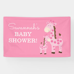Fille maman et bébé Giraffe Douche bannière rose