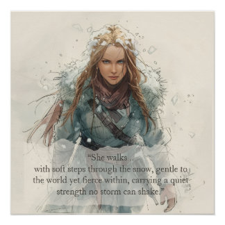 Fille marchant dans la neige – Affiche Inspirante