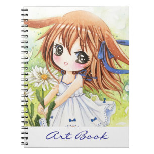 Fille mignonne d'anime avec la marguerite - carnet
