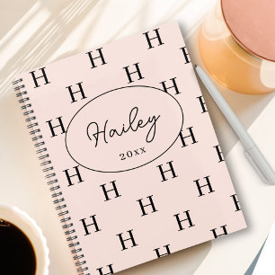 Fille Monogramme Motif Calligraphie Nom Blush Pink