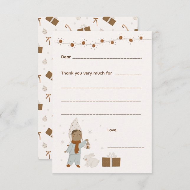 Fille Noël Merci note, remplir la carte (Devant / Derrière)