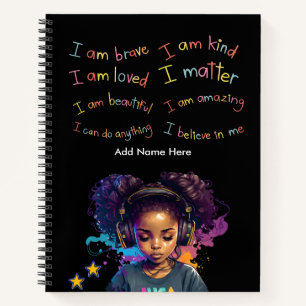 Fille noire Affirmations positives Carnet spiral