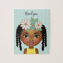 Fille noire avec fleurs Puzzle personnalisé