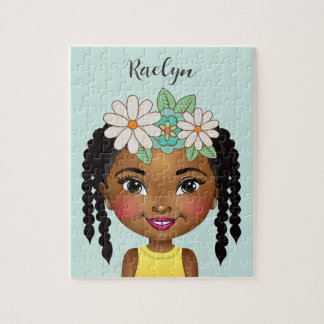 Fille noire avec fleurs Puzzle personnalisé