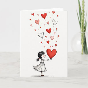 Fille offre une carte de coeurs d'amour