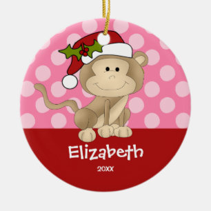 Fille Ornement de Noël personnalisé Singe Rose