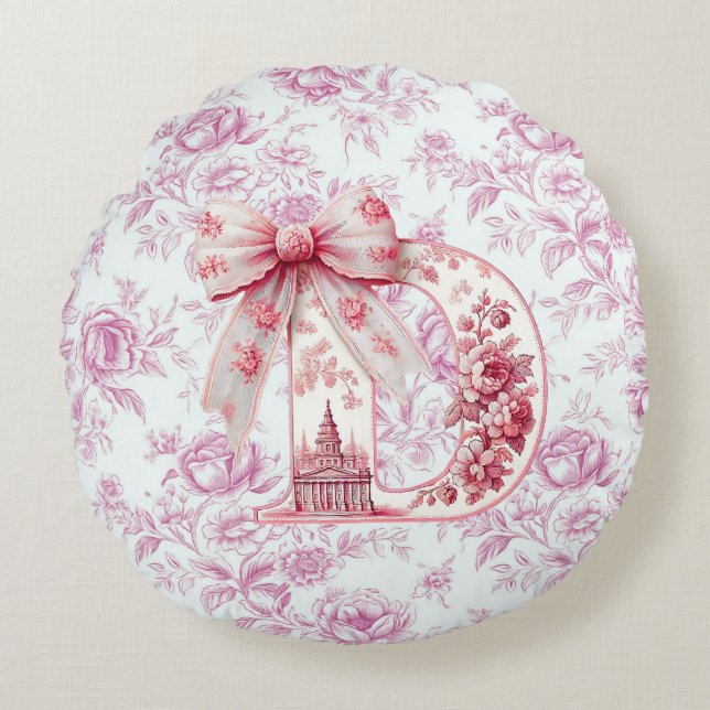 Fille papa's Light Rose Chinoiserie Coussin rond (Devant)