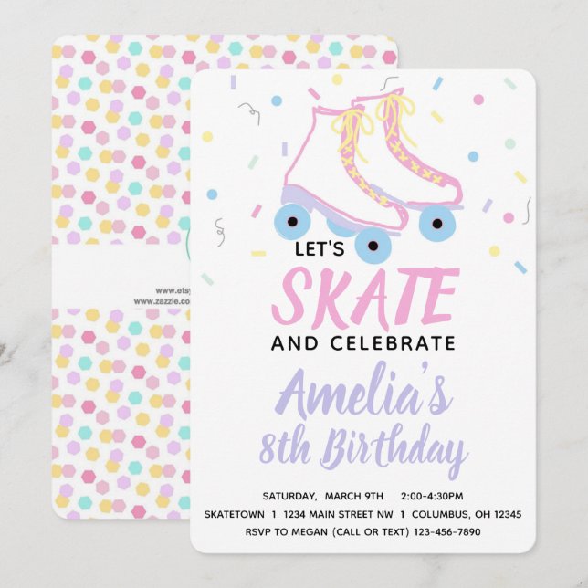 Fille Patinage Invitation de fête d'anniversaire (Devant / Derrière)