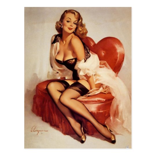 Fille Pin- dans une chaise en forme de coeur Carte Postale