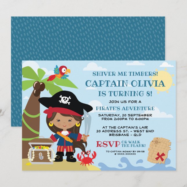 Fille Pirate Fête Invitations Anniversaire (Devant / Derrière)
