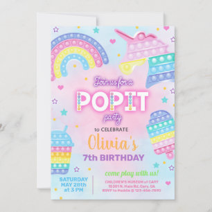 Fille popit invitation fête d'anniversaire. POPIT.