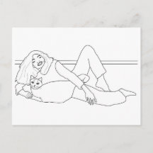 Fille posée par chat, cartes postales colorées