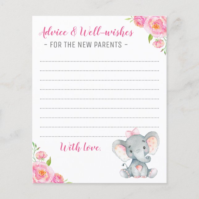 Fille Rose Eléphant Douche Nouveaux Parents Cartes (Devant)