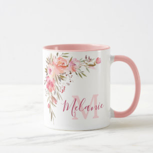 Fille rose et corail Roses nom Monogram Mug