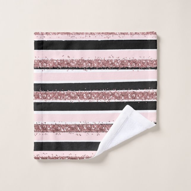 Fille Rose or rose noir Parties scintillant rayure (Gant de toilette)