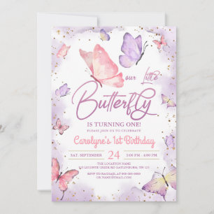 Fille rose Papillon Invitation Anniversaire
