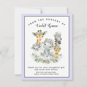 Fille Safari Baby shower Merci Cartes