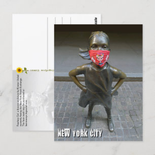 Fille sans peur avec masque brodé, NYC - carte pos