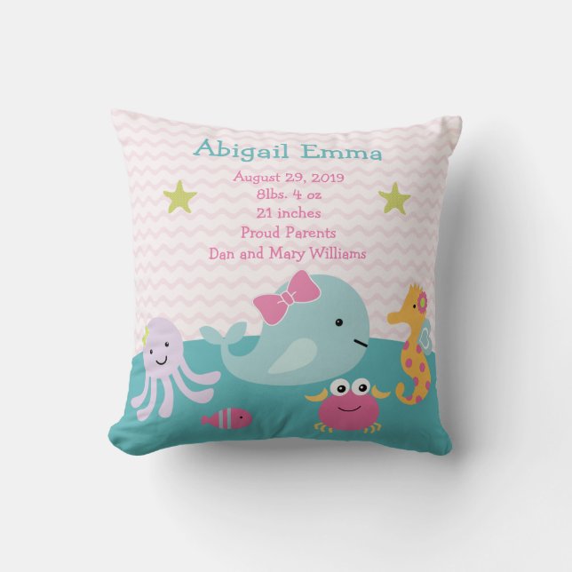 Fille Sea Animaux Ocean Life Baby Coussin Keepsaké (Recto)