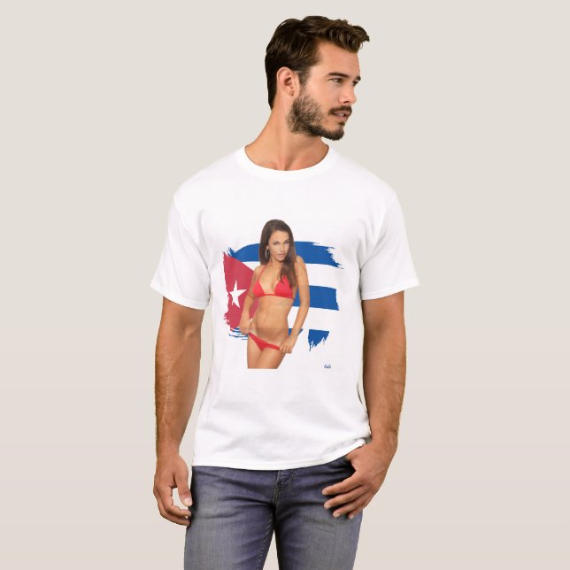 Fille sexy de bikini de goupille- sur le T-shirt (Devant entier)