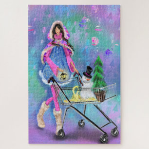 Fille Shopping Cadeaux de Noël Puzzle Peinture