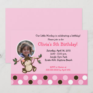 Fille Singe Photo Modèle Anniversaire Invitation