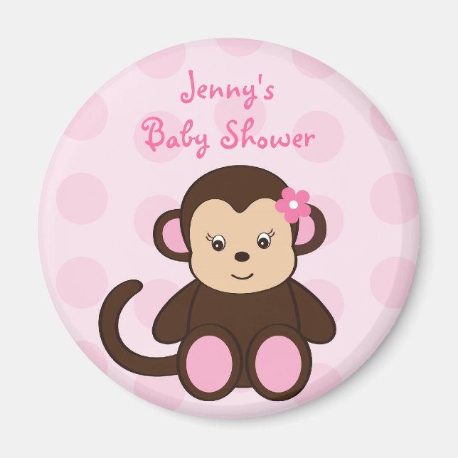 Fille Singe Pois Baby shower Favoriser les Magnets (Devant)