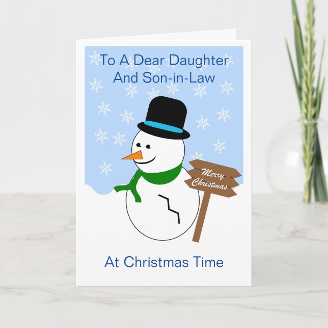 Fille Snowman Et Son Fils En Droit Carte De Noël (Devant)