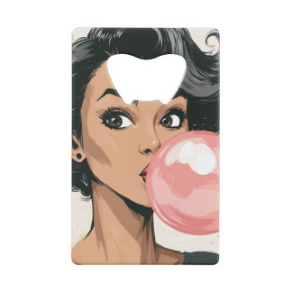 Fille soufflant une bulle de bubble gum rose amusa