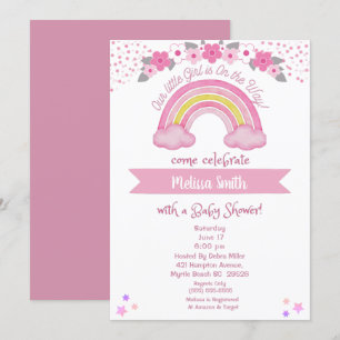 Fille sur le chemin Rainbow Baby shower Invitation