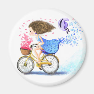 Fille Sur Un Vélo Magnet Romantique Amour Cadeau