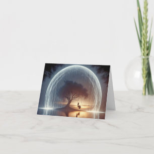 Fille sur une carte de note de coupe d'arbre