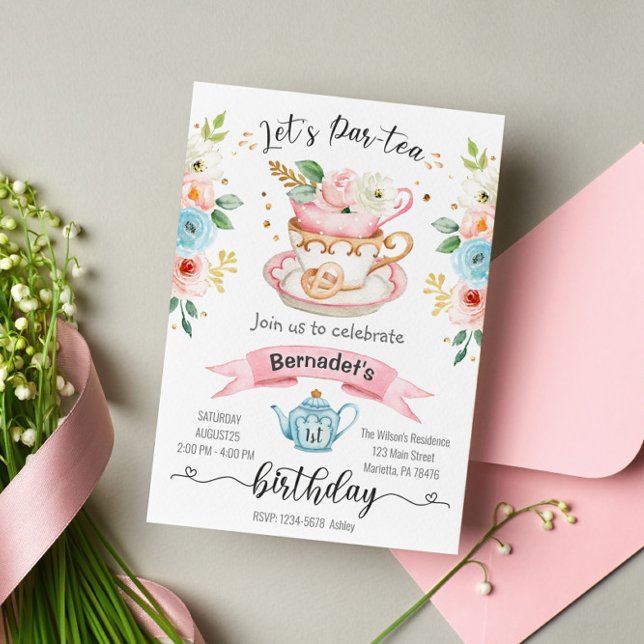 Fille Tea Party Invitation Anniversaire (Créateur téléchargé)